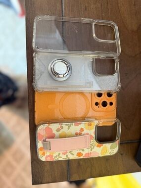 Clear and Floral Pink Phone Case Bundle for iPhone 14pro bundle of 4